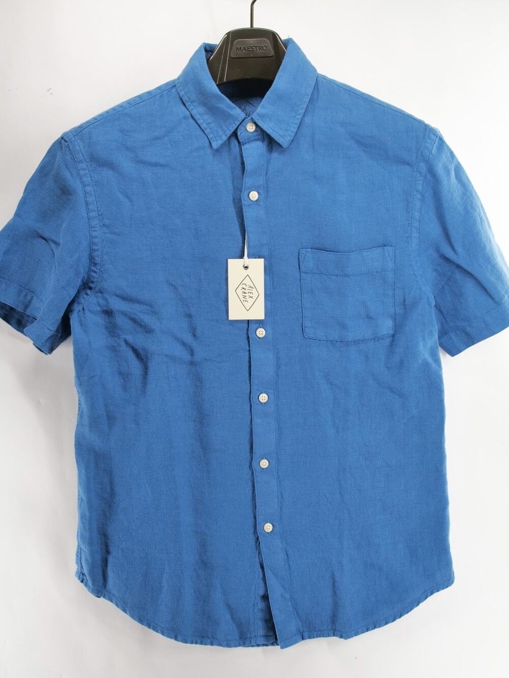 NWT Alex Crane Men's Medium Blue Linen Short Sleeve Button Up Shirt Casual